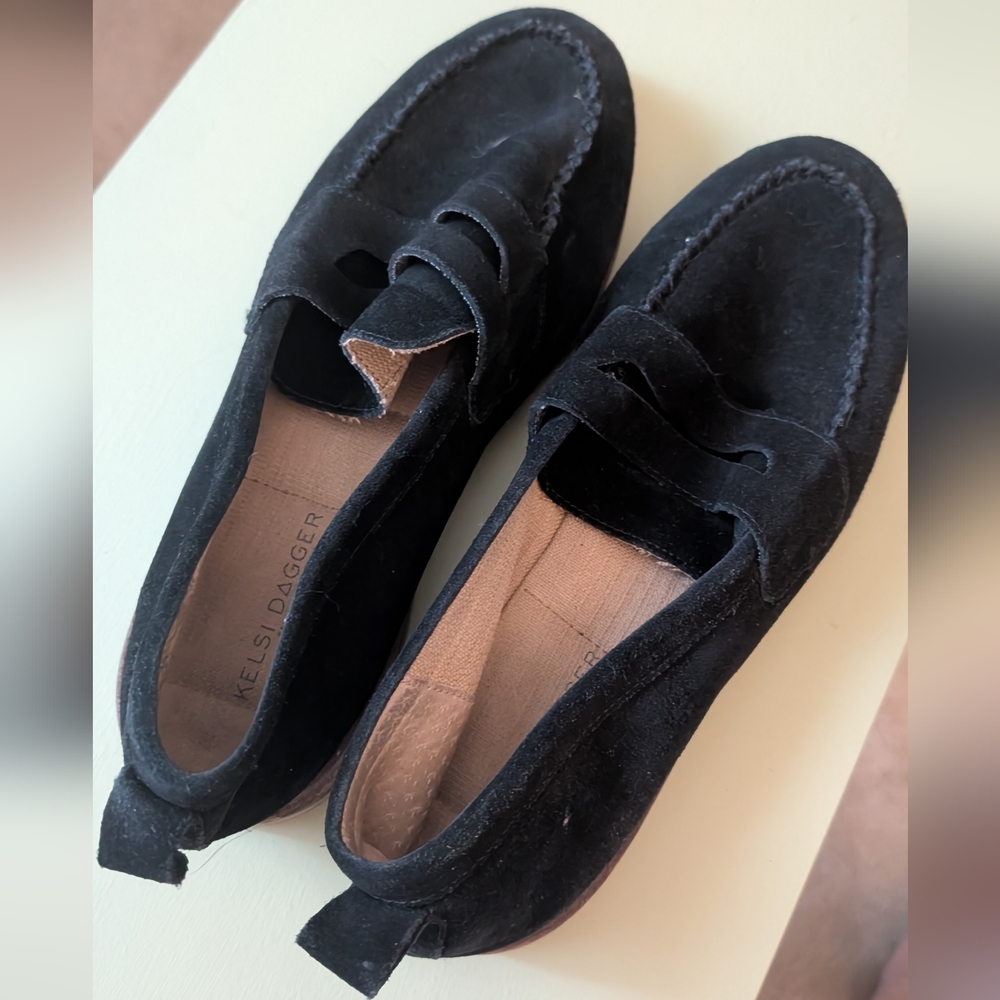 Kelsi Dagger Black Suede Loafers